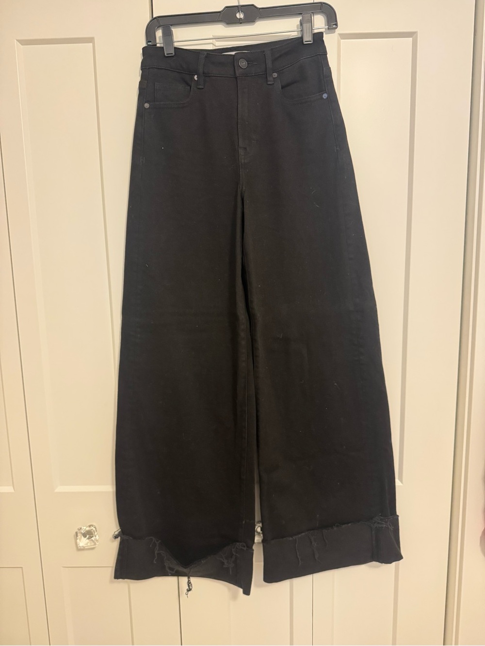 High-Rise Black Wide-Leg Jeans with Raw Cuff